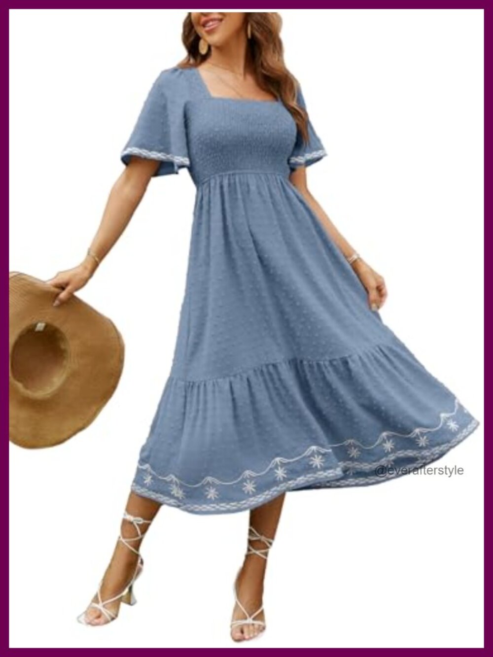 Women's Smocked Square Neck A-Line Flowy Maxi Summer Dress Chiffon